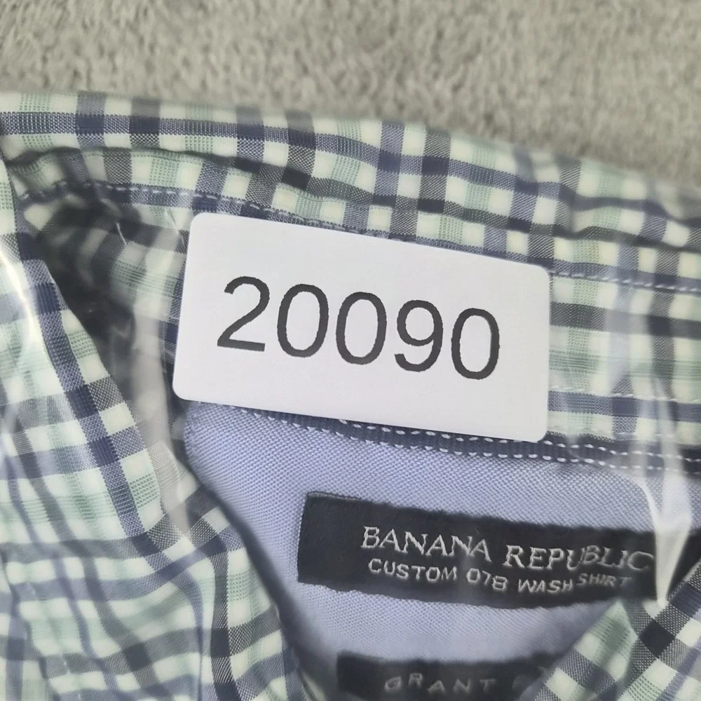 Banana Republic Grant Fit Custom 078 Wash Shirt Mens Medium Green Plaid Cotton